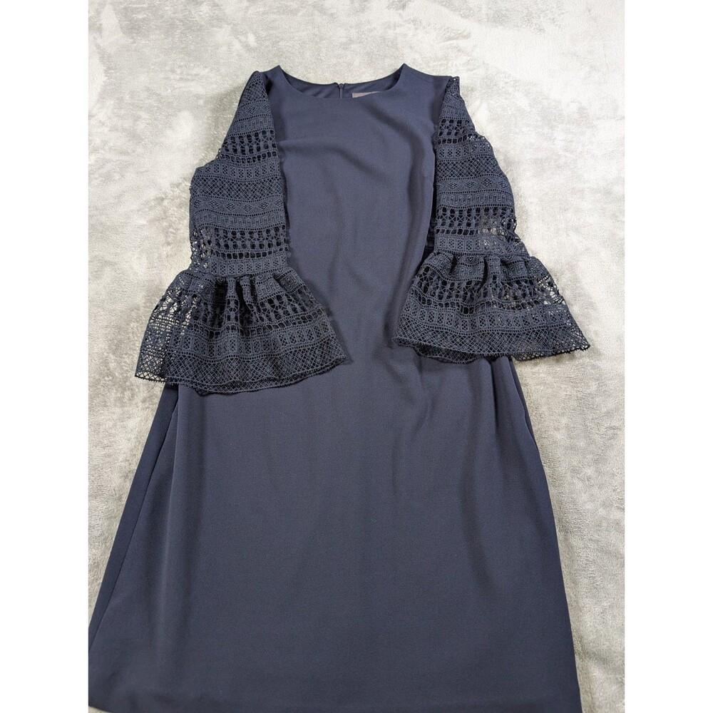 Donna Ricco New York Sheath Dress Womens 6 Blue Lace Bell Sleeve Preppy Knit - Picture 4 of 12